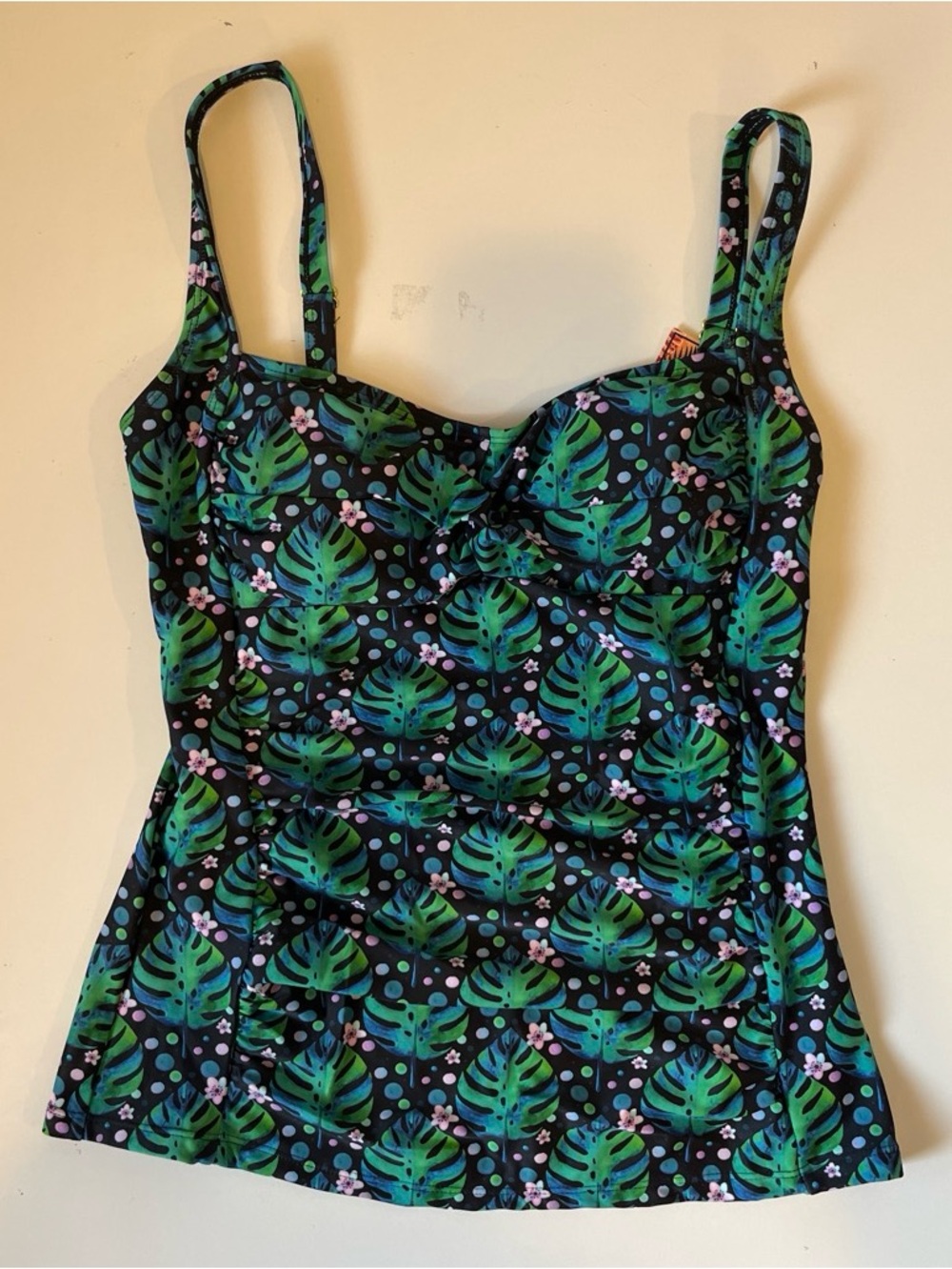 Noon Swim Women’s Size 12 Tropical Leaf Print Tankini Top - Black/Green
